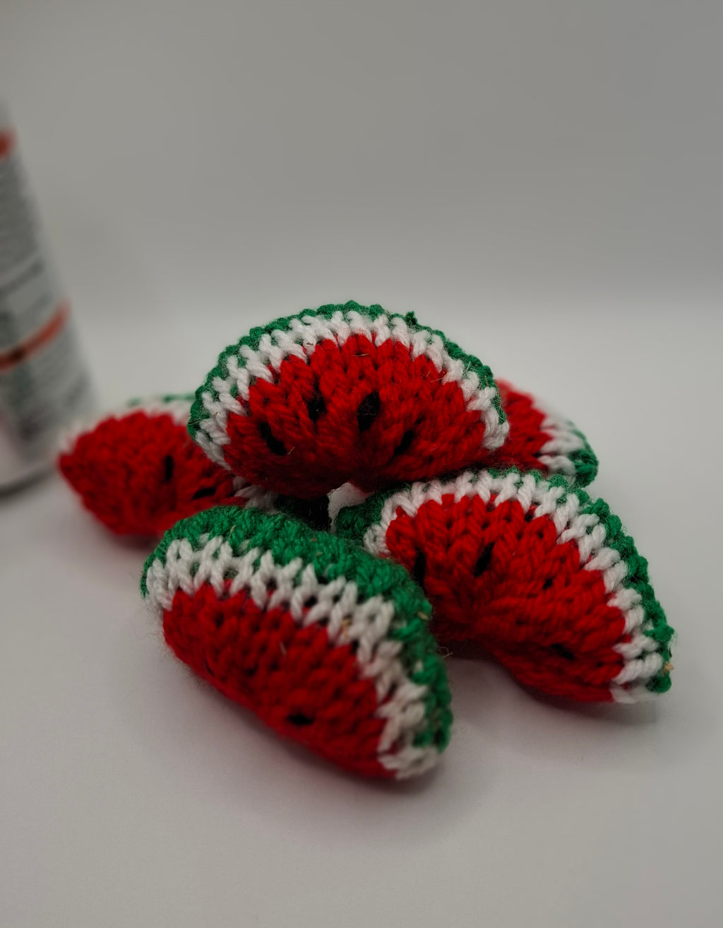 Knitted catnip toy melon slice