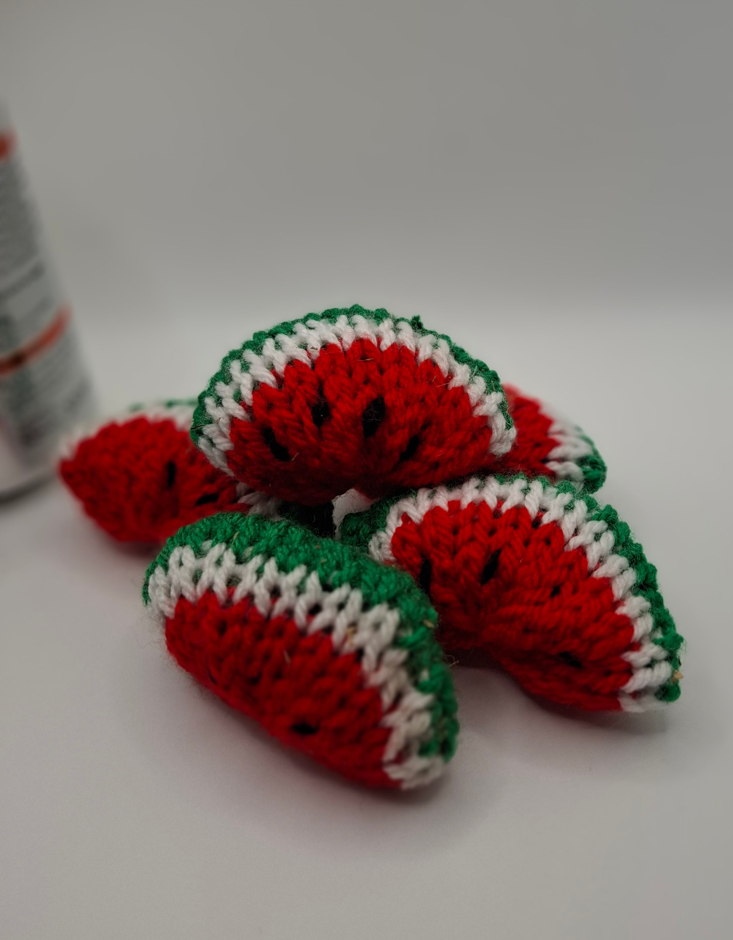 Knitted catnip toy melon slice